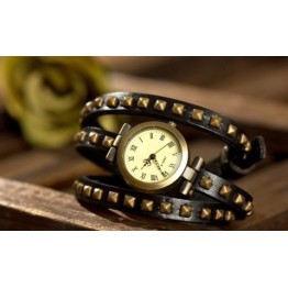 Vintage стил - кожена ретро дамска гривна часовник