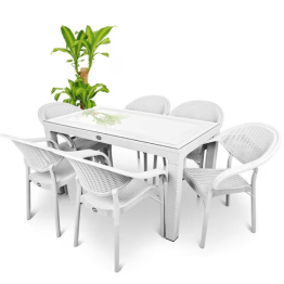 Градински стол Bamboo, PVC ратан, бял и сив