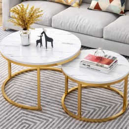 Комплект 2 броя холни маси Ника|мраморен плот|златна основа