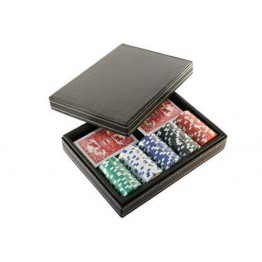 Покер комплект - включва 100 чипа и две тестета карти + луксозна кожена кутия