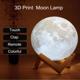 Нощна декоративна лампа 3D луна USB, 4 светлини, смяна на цвета чрез почукване