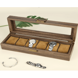 Дървена кутия за часовници Premium W91M, кафяв цвят, 6 гнезда