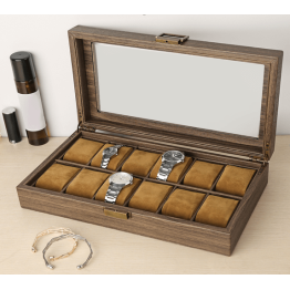 Дървена кутия за часовници Premium W100M, кафяв цвят, 12 гнезда